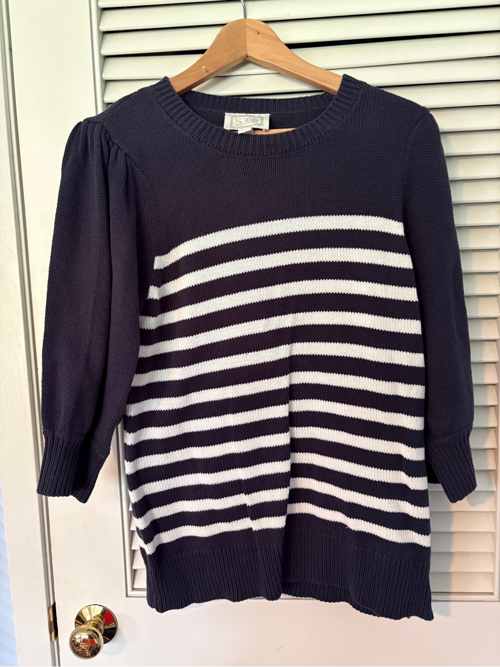 Sail to Sable Navy and White Striped Crewneck Sweater